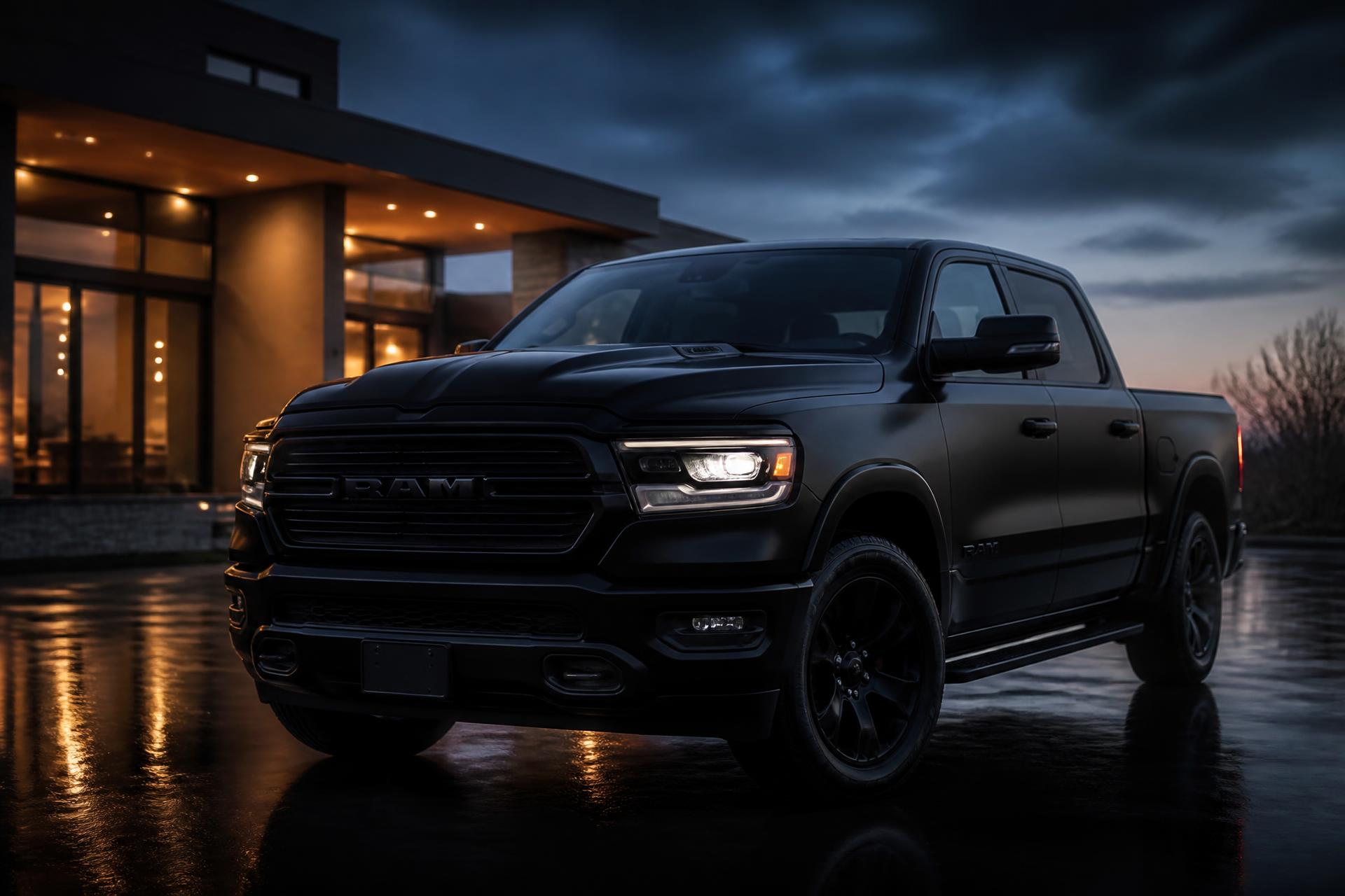 Matte black luxury truck at dusk